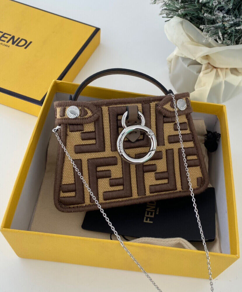 Fendi Nano Peekaboo Charm Bag 7AR993 Brown